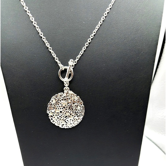 Cookie Lee Necklace Silver-tone toggle closure Crystals round Sphere Long 32” - Picture 9 of 13